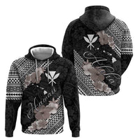 Aloha Hawaii Hibiscus and Plumeria Flowers Zip Hoodie Kanaka Maoli Tattoo Polynesian Pattern Gray Color