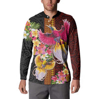 Papua New Guinea Birds and Frangipani Button Sweatshirt Melanesian Art Tattoos - Polynesian Pride