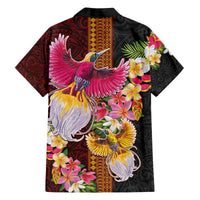 Papua New Guinea Birds and Frangipani Family Matching Off The Shoulder Long Sleeve Dress and Hawaiian Shirt Melanesian Art Tattoos LT03 - Polynesian Pride
