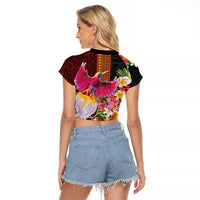 Papua New Guinea Birds and Frangipani Raglan Cropped T Shirt Melanesian Art Tattoos - Polynesian Pride