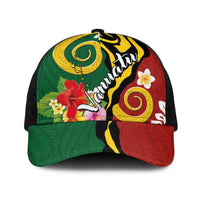 Melanesian Vanuatu Tribal Boar Tusk Baseball Net Cap Tropical Plants and Namele Motifs LT03 One Size Black Green - Polynesian Pride