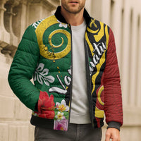 Melanesian Vanuatu Tribal Boar Tusk Bomber Puffer Jacket Tropical Plants and Namele Motifs - Polynesian Pride