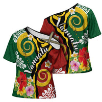 Melanesian Vanuatu Tribal Boar Tusk Cross Shoulder Shirt Tropical Plants and Namele Motifs - Polynesian Pride