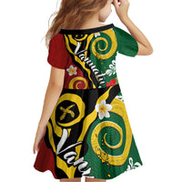 Melanesian Vanuatu Tribal Boar Tusk Family Matching Off The Shoulder Long Sleeve Dress and Hawaiian Shirt Tropical Plants and Namele Motifs - Polynesian Pride