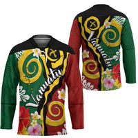 Melanesian Vanuatu Tribal Boar Tusk Hockey Jersey Tropical Plants and Namele Motifs - Polynesian Pride