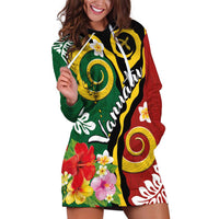 Melanesian Vanuatu Tribal Boar Tusk Hoodie Dress Tropical Plants and Namele Motifs - Polynesian Pride