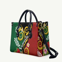 Melanesian Vanuatu Tribal Boar Tusk Leather Bag Tropical Plants and Namele Motifs - Polynesian Pride