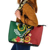 Melanesian Vanuatu Tribal Boar Tusk Leather Tote Bag Tropical Plants and Namele Motifs - Polynesian Pride