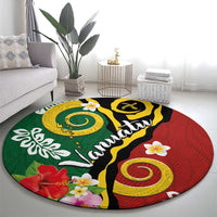 Melanesian Vanuatu Tribal Boar Tusk Round Carpet Tropical Plants and Namele Motifs - Polynesian Pride