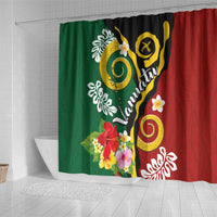 Melanesian Vanuatu Tribal Boar Tusk Shower Curtain Tropical Plants and Namele Motifs - Polynesian Pride