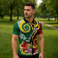 Melanesian Vanuatu Tribal Boar Tusk Zipper Polo Shirt Tropical Plants and Namele Motifs - Polynesian Pride
