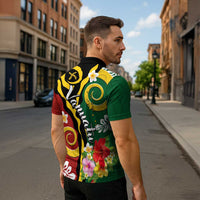 Melanesian Vanuatu Tribal Boar Tusk Zipper Polo Shirt Tropical Plants and Namele Motifs - Polynesian Pride