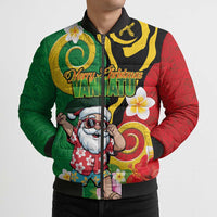 Vanuatu Christmas Bomber Puffer Jacket Funny Santa with Namele and Boar Tusk Tribal - Polynesian Pride