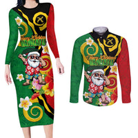 Vanuatu Christmas Couples Matching Long Sleeve Bodycon Dress and Long Sleeve Button Shirt Funny Santa with Namele and Boar Tusk Tribal - Polynesian Pride