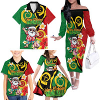 Vanuatu Christmas Family Matching Off The Shoulder Long Sleeve Dress and Hawaiian Shirt Funny Santa with Namele and Boar Tusk Tribal - Polynesian Pride
