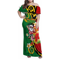 Vanuatu Christmas Family Matching Off Shoulder Maxi Dress and Hawaiian Shirt Funny Santa with Namele and Boar Tusk Tribal - Polynesian Pride