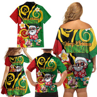 Vanuatu Christmas Family Matching Off Shoulder Short Dress and Hawaiian Shirt Funny Santa with Namele and Boar Tusk Tribal - Polynesian Pride