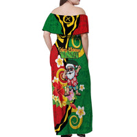 Vanuatu Christmas Off Shoulder Maxi Dress Funny Santa with Namele and Boar Tusk Tribal - Polynesian Pride