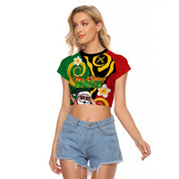 Vanuatu Christmas Raglan Cropped T Shirt Funny Santa with Namele and Boar Tusk Tribal - Polynesian Pride