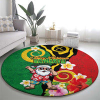 Vanuatu Christmas Round Carpet Funny Santa with Namele and Boar Tusk Tribal - Polynesian Pride