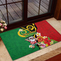 Vanuatu Christmas Rubber Doormat Funny Santa with Namele and Boar Tusk Tribal - Polynesian Pride