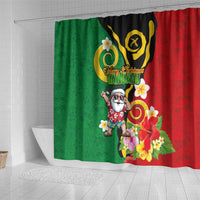 Vanuatu Christmas Shower Curtain Funny Santa with Namele and Boar Tusk Tribal - Polynesian Pride
