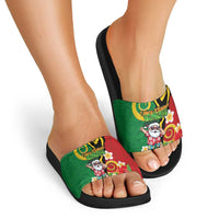 Vanuatu Christmas Slide Sandals Funny Santa with Namele and Boar Tusk Tribal - Polynesian Pride