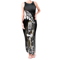 New Zealand Rugby Tank Maxi Dress Maori Warrior Rugby Silver Fern Tribal Pattern LT03 Women Black - Polynesian Pride