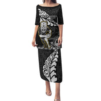Custom New Zealand Rugby Puletasi Maori Warrior Rugby Silver Fern Tribal Pattern LT03 Long Dress Black - Polynesian Pride