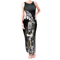 Custom New Zealand Rugby Tank Maxi Dress Maori Warrior Rugby Silver Fern Tribal Pattern LT03 Women Black - Polynesian Pride