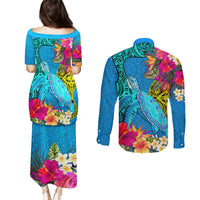 polynesian-couples-matching-puletasi-dress-and-long-sleeve-button-shirts-the-turtle-jung-flower-with-maori-pattern-ethnic-style