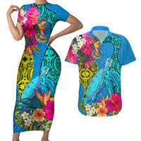 polynesian-couples-matching-short-sleeve-bodycon-dress-and-hawaiian-shirt-the-turtle-jung-flower-with-maori-pattern-ethnic-style