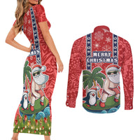 hawaii-christmas-couples-matching-short-sleeve-bodycon-dress-and-long-sleeve-button-shirts-the-santa-surfing-hawaii-xmas-style