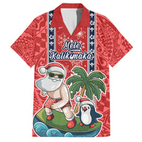 Hawaii Christmas Family Matching Summer Maxi Dress and Hawaiian Shirt The Santa Surfing Hawaii Xmas Style LT03 Dad's Shirt - Short Sleeve Red - Polynesian Pride