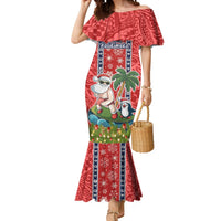 Custom Hawaii Christmas Mermaid Dress The Santa Surfing Hawaii Xmas Style LT03 Women Red - Polynesian Pride