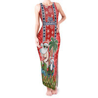 Custom Hawaii Christmas Tank Maxi Dress The Santa Surfing Hawaii Xmas Style LT03 Women Red - Polynesian Pride
