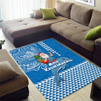 Hawaii Mele Kalikimaka Area Rug Santa Riding The DolPhin Mix Kakau Pattern Blue Style LT03 - Polynesian Pride