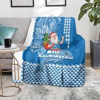 Hawaii Mele Kalikimaka Blanket Santa Riding The DolPhin Mix Kakau Pattern Blue Style LT03 - Polynesian Pride