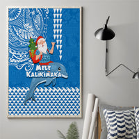 Hawaii Mele Kalikimaka Canvas Wall Art Santa Riding The DolPhin Mix Kakau Pattern Blue Style LT03 - Polynesian Pride