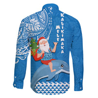Hawaii Mele Kalikimaka Family Matching Mermaid Dress and Hawaiian Shirt Santa Riding The DolPhin Mix Kakau Pattern Blue Style LT03 - Polynesian Pride