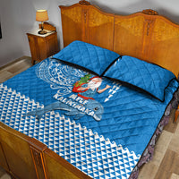 Hawaii Mele Kalikimaka Quilt Bed Set Santa Riding The DolPhin Mix Kakau Pattern Blue Style LT03 - Polynesian Pride