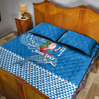 Custom Hawaii Mele Kalikimaka Quilt Bed Set Santa Riding The DolPhin Mix Kakau Pattern Blue Style LT03 - Polynesian Pride