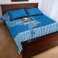 Custom Hawaii Mele Kalikimaka Quilt Bed Set Santa Riding The DolPhin Mix Kakau Pattern Blue Style LT03 - Polynesian Pride