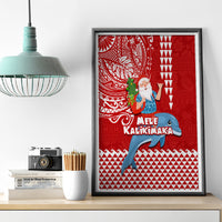 Hawaii Mele Kalikimaka Canvas Wall Art Santa Riding The DolPhin Mix Kakau Pattern Red Style LT03 - Polynesian Pride
