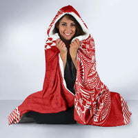 Hawaii Mele Kalikimaka Hooded Blanket Santa Riding The DolPhin Mix Kakau Pattern Red Style LT03 - Polynesian Pride