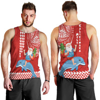 Hawaii Mele Kalikimaka Men Tank Top Santa Riding The DolPhin Mix Kakau Pattern Red Style LT03 - Polynesian Pride