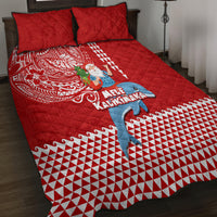 Hawaii Mele Kalikimaka Quilt Bed Set Santa Riding The DolPhin Mix Kakau Pattern Red Style LT03 - Polynesian Pride