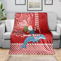 Custom Hawaii Mele Kalikimaka Blanket Santa Riding The DolPhin Mix Kakau Pattern Red Style LT03 - Polynesian Pride