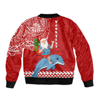 Custom Hawaii Mele Kalikimaka Bomber Jacket Santa Riding The DolPhin Mix Kakau Pattern Red Style LT03 - Polynesian Pride