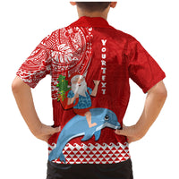 Custom Hawaii Mele Kalikimaka Family Matching Mermaid Dress and Hawaiian Shirt Santa Riding The DolPhin Mix Kakau Pattern Red Style LT03 - Polynesian Pride